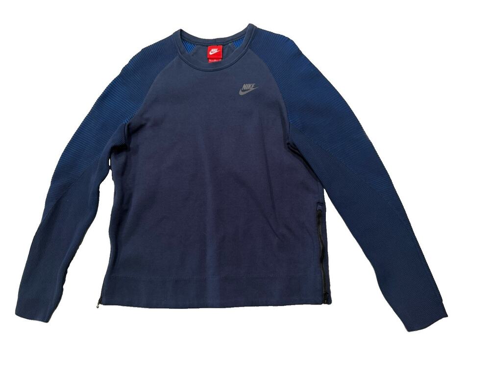 Nike Tech Fleece Sweatshirt Womens M Navy Blue Side Zip Ruffle Sleeve Pullover